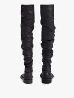 Back image of ruched thigh-high boots in Black