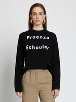 Front cropped image of model wearing Logo Long Sleeve T-Shirt in BLACK