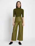 Front full length image of model wearing Leather Culottes in MILITARY