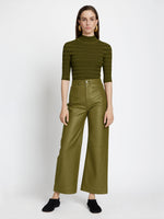 Front full length image of model wearing Leather Culottes in MILITARY