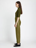 Side full length image of model wearing Leather Culottes in MILITARY