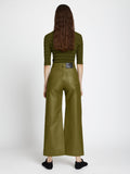 Back full length image of model wearing Leather Culottes in MILITARY