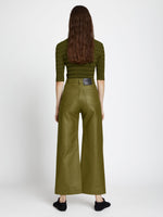 Back full length image of model wearing Leather Culottes in MILITARY