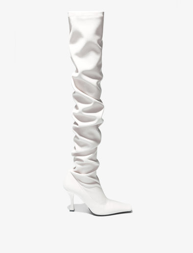 Side image of Trap Over the Knee Boots in White