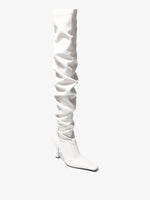 Front 3/4 image of Trap Over the Knee Boots in White