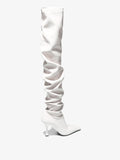 Back 3/4 image of Trap Over the Knee Boots in White