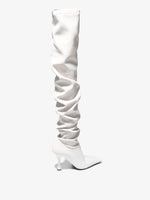 Back 3/4 image of Trap Over the Knee Boots in White