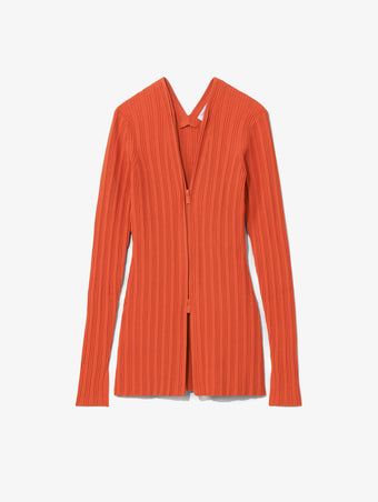 Still Life image of Rib Knit Zip Cardigan in BRIGHT ORANGE