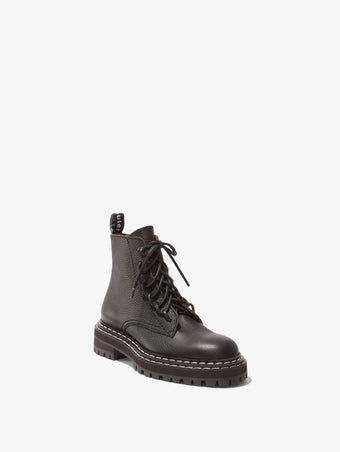 Front 3/4 image of Lug Sole Combat Boots in Black