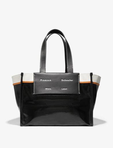 Front image of Large Morris Coated Canvas Tote in BLACK