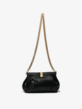 Front image of Rolo Frame Clutch in BLACK with strap extended