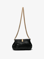 Front image of Rolo Frame Clutch in BLACK with strap extended