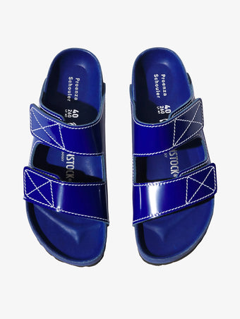 Proenza Schouler aerial image of Birkenstock collaboration Arizona PS EXQ Berlin Cobalt in Cobalt