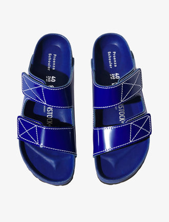 Proenza Schouler aerial image of Birkenstock collaboration Arizona PS EXQ Berlin Cobalt in Cobalt