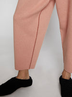 Detail image of model wearing Cashmere Blend Sweatpants in rose/burgundy