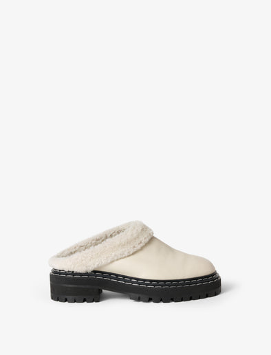 Side image of Shearling Lug Sole Mules in WHITE