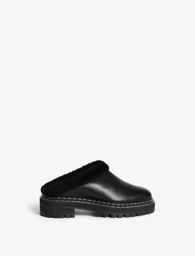 Side image of Shearling Lug Sole Mules in Black