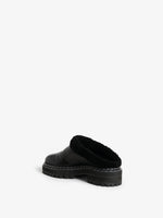 Back 3/4 image of Shearling Lug Sole Mules in Black
