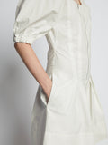 Detail image of model wearing Cotton Linen Mini Dress in OFF WHITE