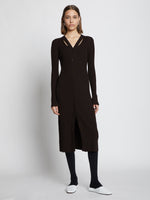 Front image of model wearing Micro Stripe Rib Knit Dress in black