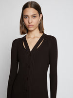 Detail image of model wearing Micro Stripe Rib Knit Dress in black