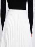 Detail image of model in Faux Leather Pleated Skirt in white