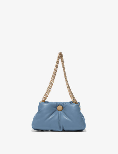 Front image of Small Puffy Chain Bag in DUSTY BLUE