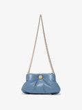 Front image of Small Puffy Chain Tobo Bag in DUSTY BLUE with strap extended