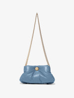 Front image of Small Puffy Chain Tobo Bag in DUSTY BLUE with strap extended