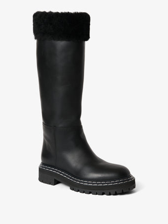 3/4 Front image of Lug Shearling Tall Boots in Black