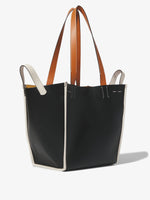Side image of XL Mercer Leather Tote in BLACK