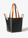 Side image of Large Mercer Leather Tote in BLACK