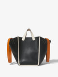Front image of Large Mercer Leather Tote in BLACK with handles down