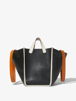 Front image of Large Mercer Leather Tote in BLACK with handles down
