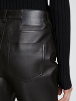 Detail image of model wearing Leather Straight Pant in BLACK