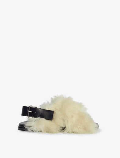 Side image of Square Shearling Sandal in CREAM/BLACK