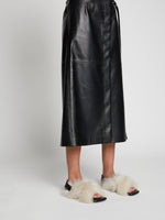 Image of model wearing Square Shearling Sandal in CREAM/BLACK
