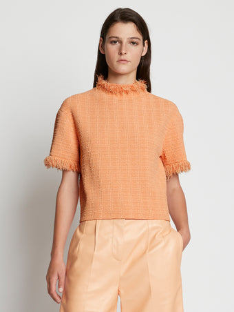 Front cropped image of model wearing Viscose Jacquard Top in CORAL
