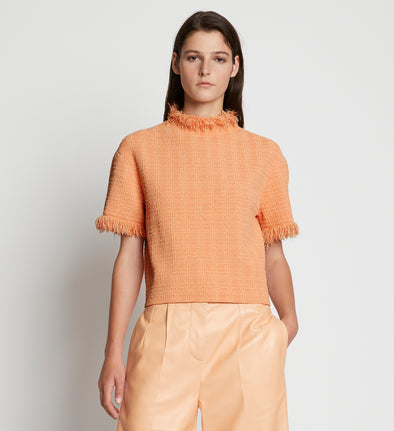 Front cropped image of model wearing Viscose Jacquard Top in CORAL