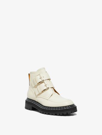 Front 3/4 image of Lug Sole Buckle Boots in Natural