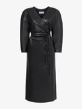 Still Life image of Faux Leather Wrap Dress in BLACK