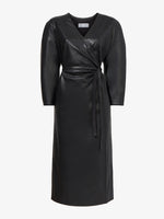 Still Life image of Faux Leather Wrap Dress in BLACK