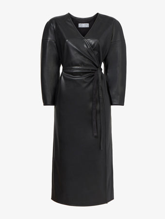 Still Life image of Faux Leather Wrap Dress in BLACK