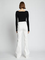 Back full length image of model wearing Cotton Twill Full Leg Pants in WHITE