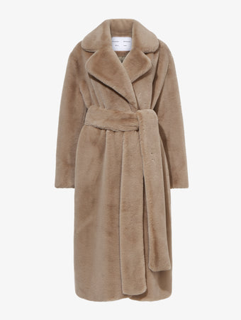 Still Life image of Faux Fur Belted Coat in TAUPE