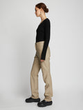 Side full length image of model wearing Leather Straight Pants in TAUPE