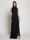 Front image of model in Matte Crepe Backless Dress in black