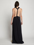 Back image of model in Matte Crepe Backless Dress in black