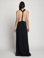 Back image of model in Matte Crepe Backless Dress in black