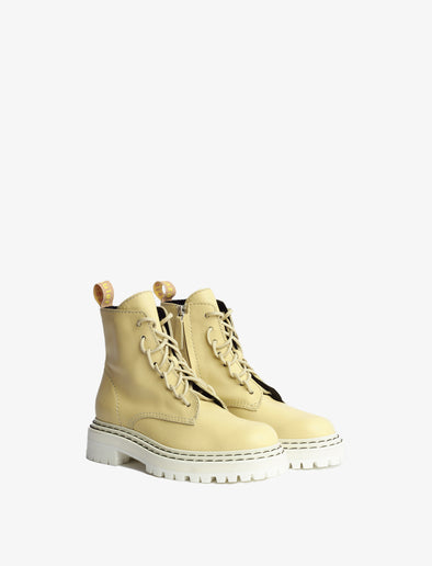 3/4 Front image of Lug Sole Combat Boots in Light Beige.jpg